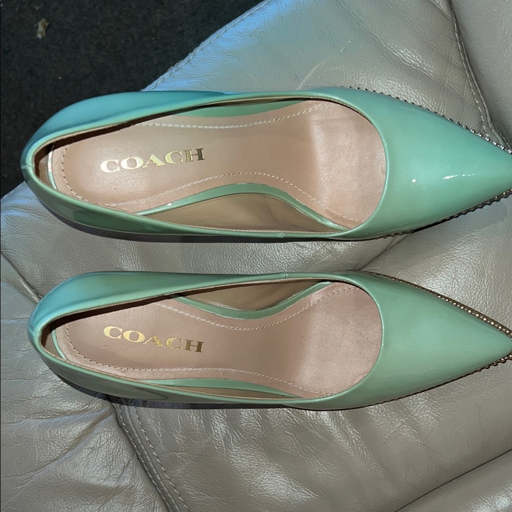 Coach Sea Foam Green Patent Pointed SAMANTHA Heeled Pump.